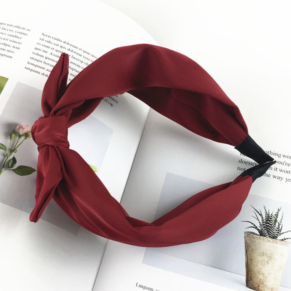 Women Solid Color Bow-Knot Hair Hoop Hairband Wide Edge Headband Accessories