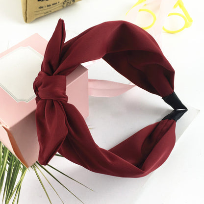 Women Solid Color Bow-Knot Hair Hoop Hairband Wide Edge Headband Accessories