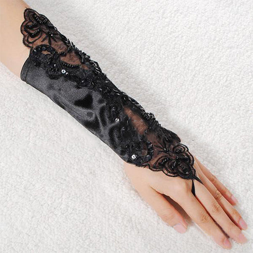 Women Faux Pearl Lace Gloves Bride Fingerless Wedding Party Bridal Dress Glove