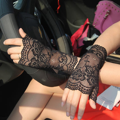 Guantes sexis de encaje sin dedos para mujer, protección solar para conducir, protección UV, para fiesta de boda