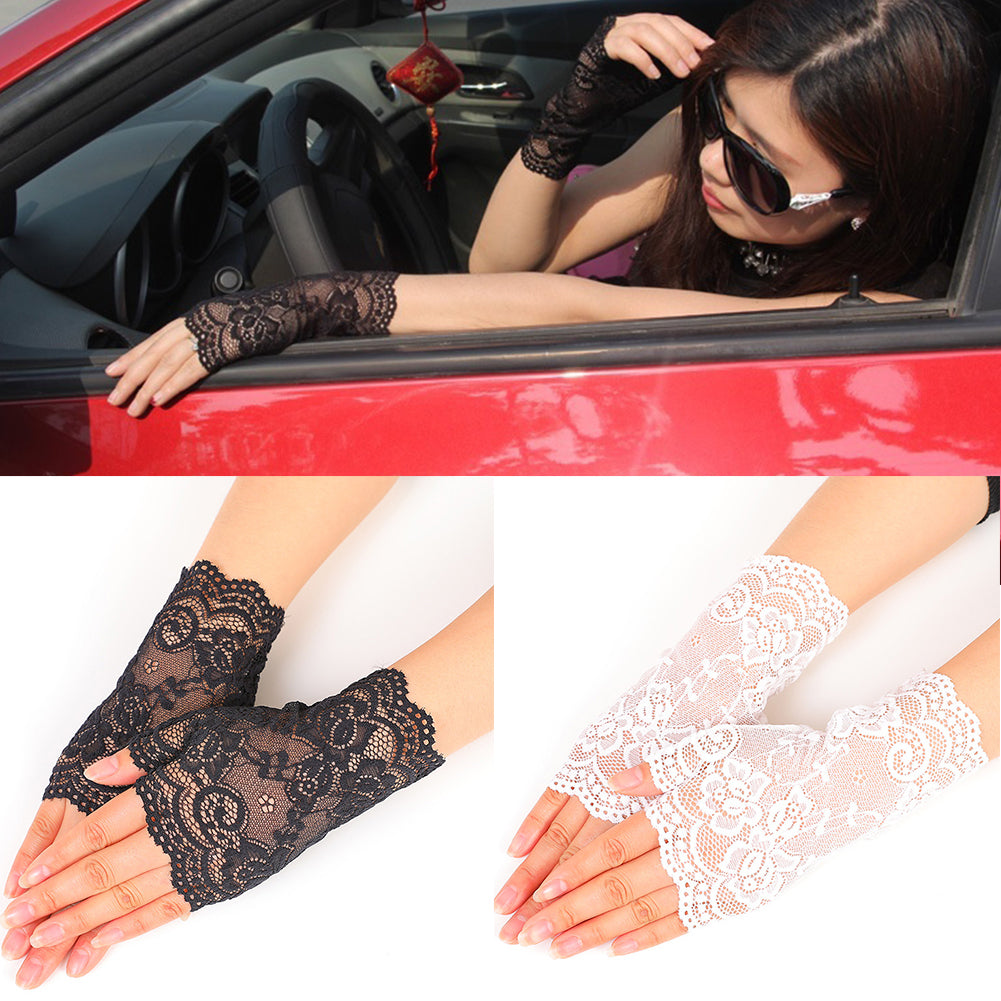 Guantes sexis de encaje sin dedos para mujer, protección solar para conducir, protección UV, para fiesta de boda