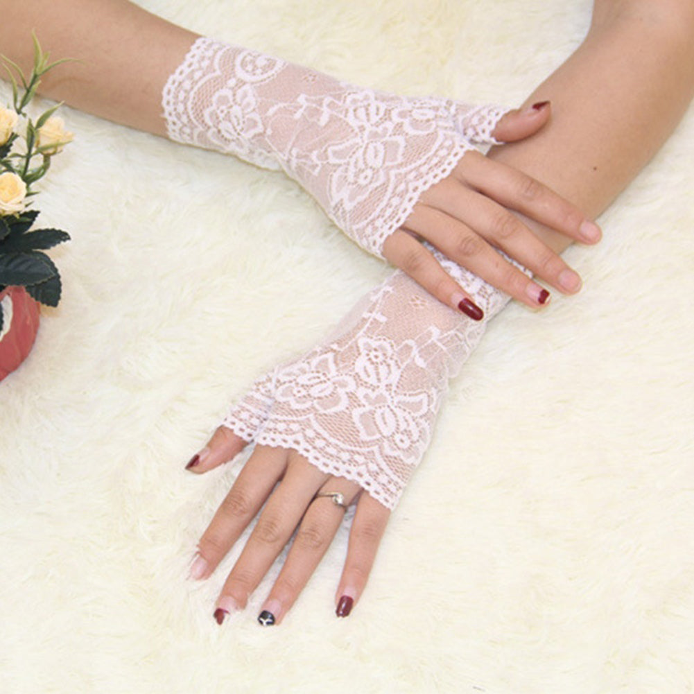 Women Sexy Fingerless Lace Driving Sunscreen UV Protection Wedding Party Gloves