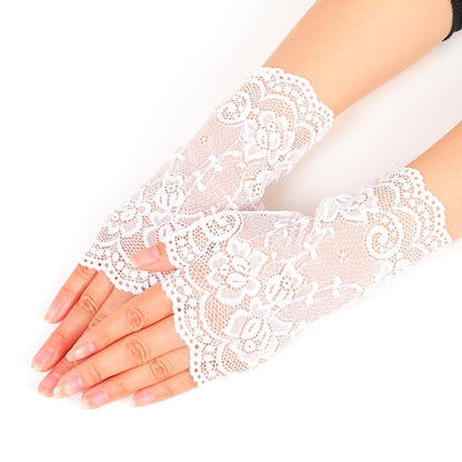 Guantes sexis de encaje sin dedos para mujer, protección solar para conducir, protección UV, para fiesta de boda