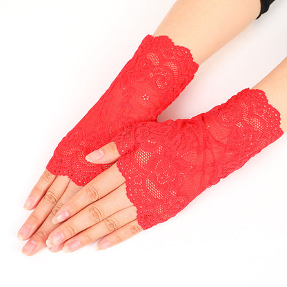 Guantes sexis de encaje sin dedos para mujer, protección solar para conducir, protección UV, para fiesta de boda