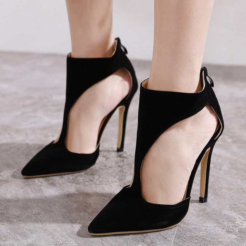 Sensual Hollow Pointed Stiletto Heels, Suede