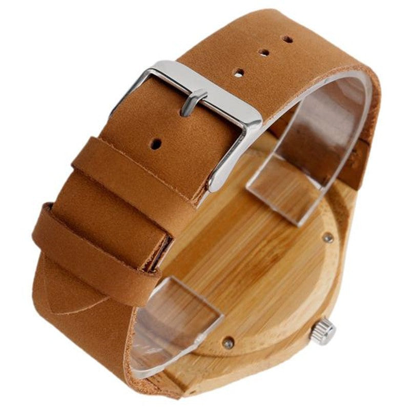 Reloj de pulsera de madera natural de cuarzo analógico de bambú