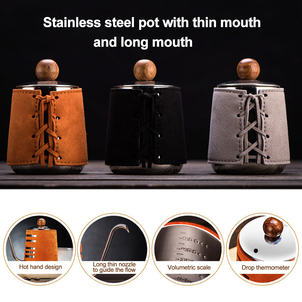 500ml Microfiber Leather Wrap Stainless Steel Tea Pot Coffee Kettle Kitchen Tool