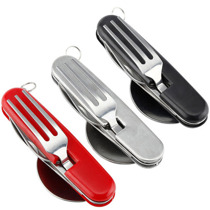 4-in-1 Outdoor Fork Spoon Knife Bottle Opener Camping Folding Pocket Tableware