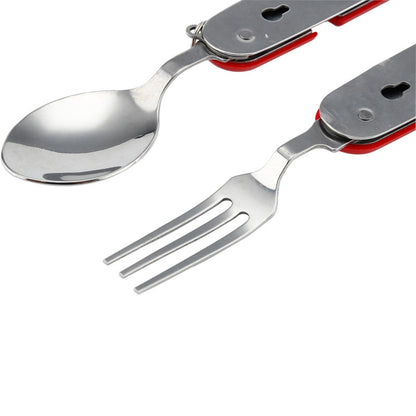 4-in-1 Outdoor Fork Spoon Knife Bottle Opener Camping Folding Pocket Tableware