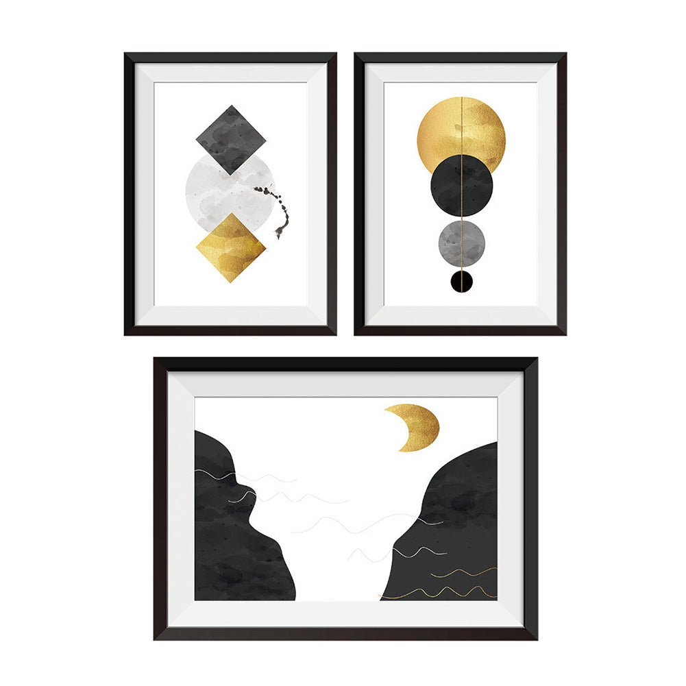 3Pcs/Set Minimalism Moon Fake Frame Wall Art Painting Decals Sticker Home Decor