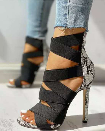 ON SALE!!! 50% OFF!!! High heels with cross ties snake pattern