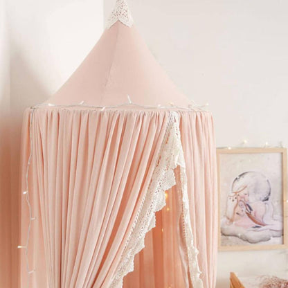 240cm Kids Baby Room Bed Curtain Pointed Dome Lace Chiffon Canopy Mosquito Net