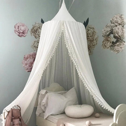 240cm Kids Baby Room Bed Curtain Pointed Dome Lace Chiffon Canopy Mosquito Net