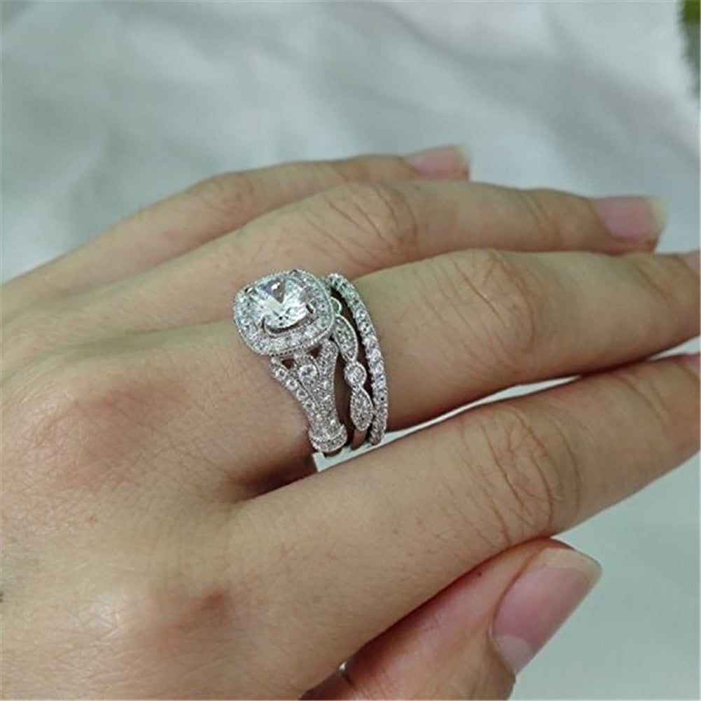 Anillo de joyería para fiesta nupcial de boda con diamantes de imitación de circonita cúbica a la moda de 3 uds.