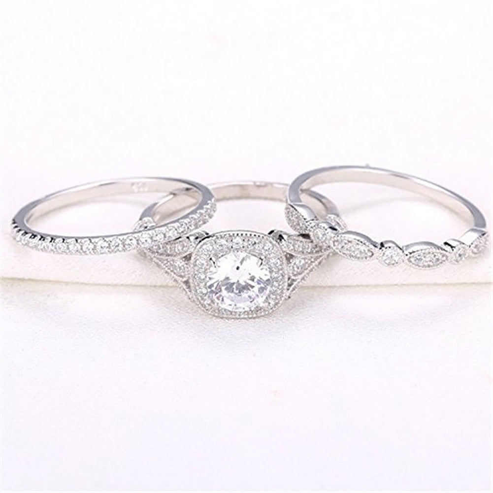 3Pcs Fashion Cubic Zircon Rhinestone Women Wedding Bridal Party Jewelry Ring