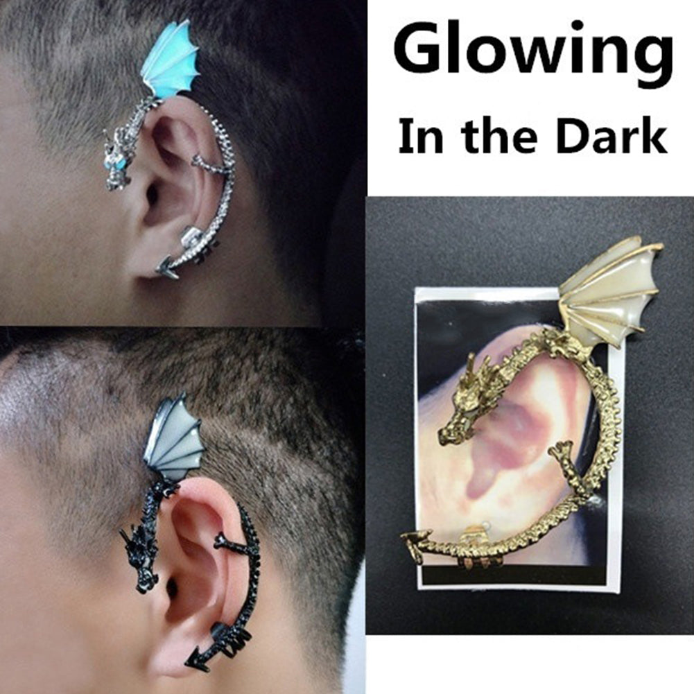 Pendiente de Clip para oreja con forma de dragón luminoso Punk para mujer, joyería sin Piercing, 1 ud.