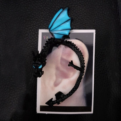 Pendiente de Clip para oreja con forma de dragón luminoso Punk para mujer, joyería sin Piercing, 1 ud.