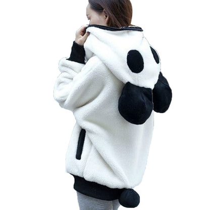 Women Winter Sweatshirt Famale Cute Plush Hooded Panda Jumper Coat Casual Loose Long-Sleeved Sweatshirt