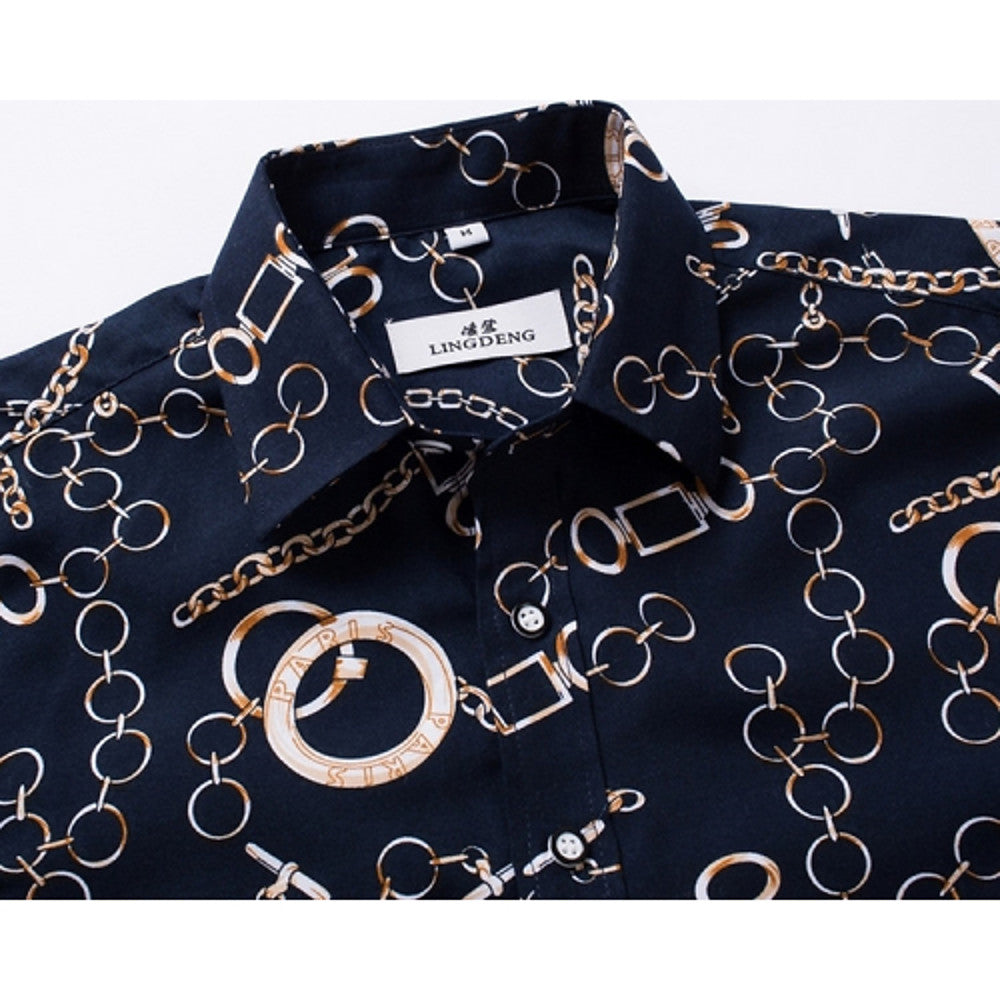 Camisa Vintage Slim - Cuello clásico con estampado geométrico 