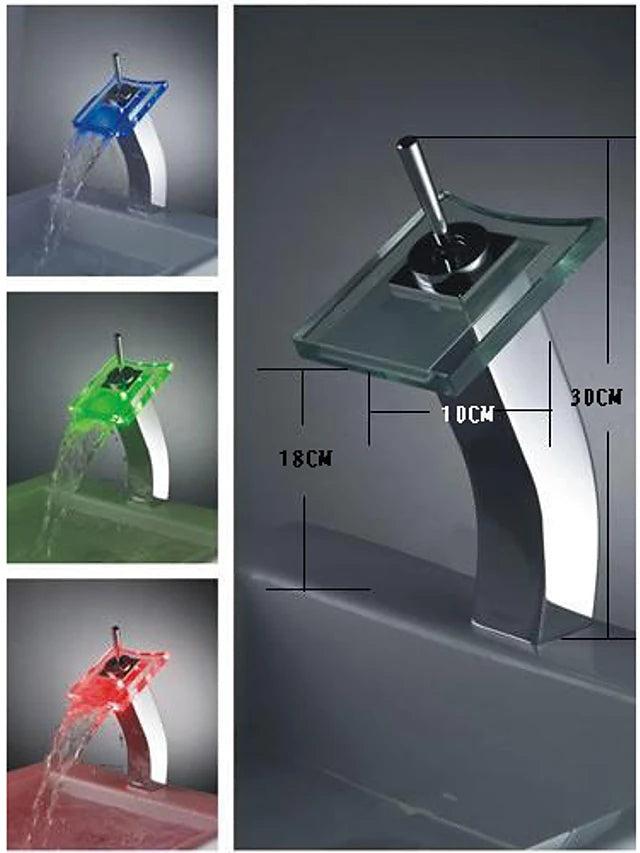 Grifo para lavabo de baño - Cascada / LED Cromo Vaso Un Orificio / Sola manija Un Orificio / Latón 