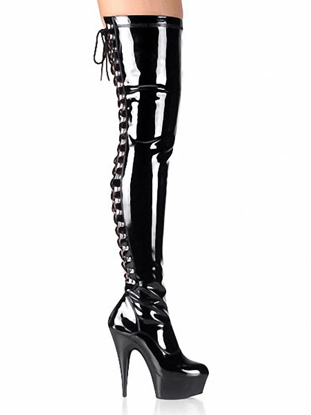 Platform Lace-up Patent Leather Over The Knee Boots / Thigh-high Boots Fashion Boots