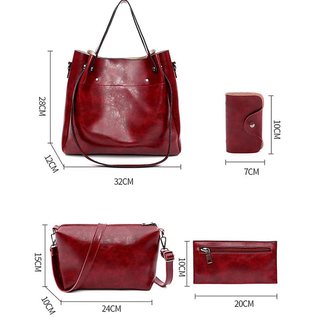 Women's Zipper / Tassel Bag Set Bag Sets PU(Polyurethane) Solid Color 4 Pieces Purse Set Red / Gray / Brown / Fall & Winter