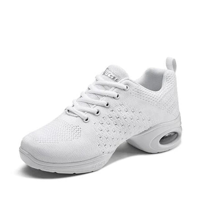 Women's Knit Dance Sneakers Sided Hollow Out Sneaker Thick Heel Customizable White / Black / Performance / Practice