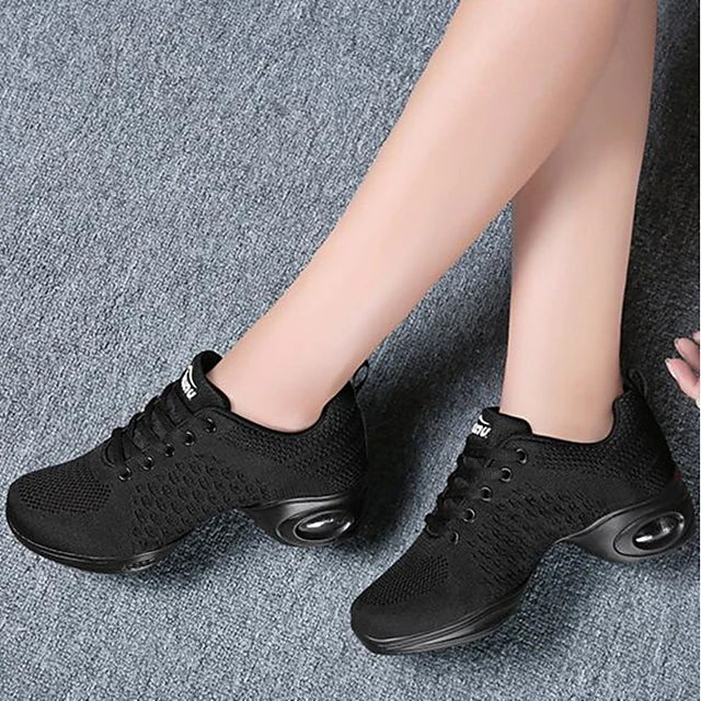 Women's Knit Dance Sneakers Sided Hollow Out Sneaker Thick Heel Customizable White / Black / Performance / Practice