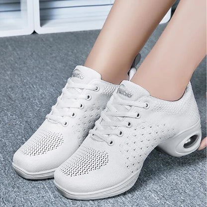 Women's Knit Dance Sneakers Sided Hollow Out Sneaker Thick Heel Customizable White / Black / Performance / Practice