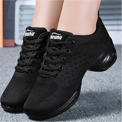 Women's Knit Dance Sneakers Sided Hollow Out Sneaker Thick Heel Customizable White / Black / Performance / Practice