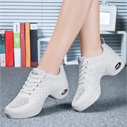 Women's Knit Dance Sneakers Sided Hollow Out Sneaker Thick Heel Customizable White / Black / Performance / Practice