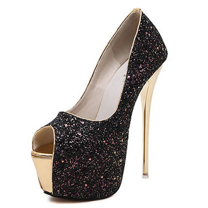 Women's Synthetics Fall / Spring & Summer Sweet / British Heels Stiletto Heel Peep Toe Sequin White / Black / Light Pink / Wedding / Party & Evening