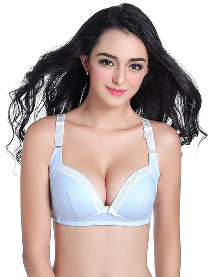 Women's Lace Backless Push-up Wireless 3/4 Cup Bras Solid Colored Cotton Daily Blushing Pink Beige Gray