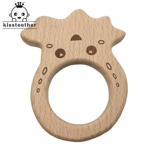 Wooden Teether Rings Natural Wood Teething Toys for Infant,Wooden Teether Animals for Toddler,Baby Soothing Pain Relief Toys