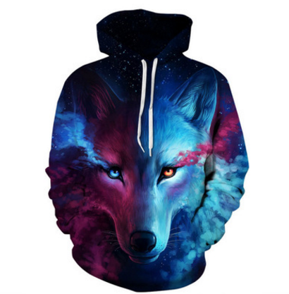 Sudadera con capucha con estampado de lobo para hombre, sudadera 3D