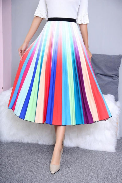 Summer Women's Pleated Skirt Mid Length Skirt