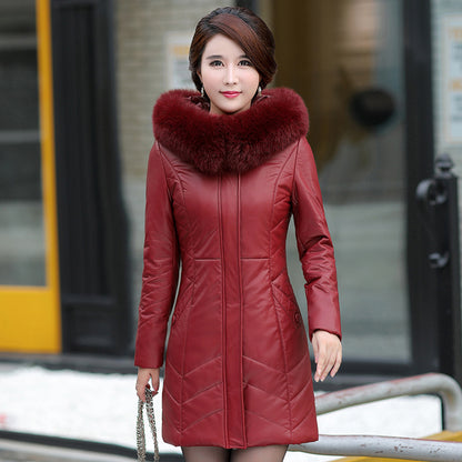 Women's Leather Casual Mid-Length Cotton Jacket