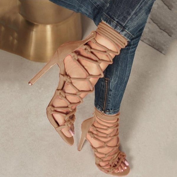 Back Zipper Ankle Strap High Stiletto Heel Sandals