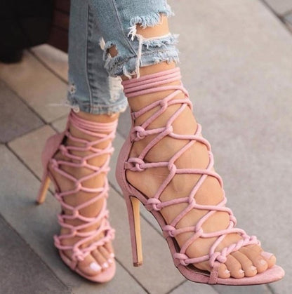 Back Zipper Ankle Strap High Stiletto Heel Sandals