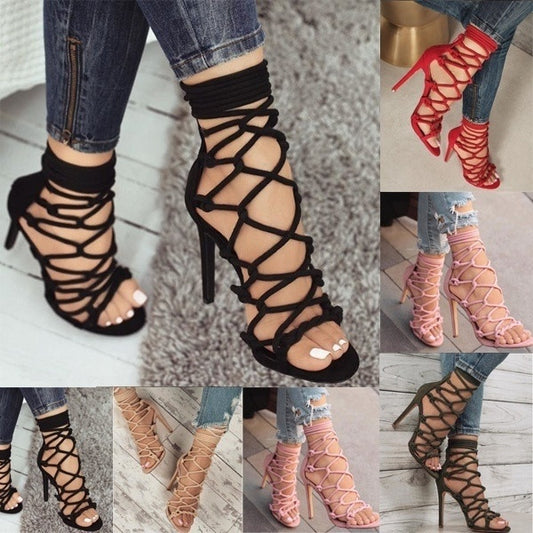 Back Zipper Ankle Strap High Stiletto Heel Sandals