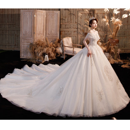 Wedding Dress Trailing Heavy Industry One-shoulder Bridal