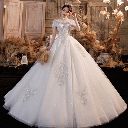 Wedding Dress Trailing Heavy Industry One-shoulder Bridal