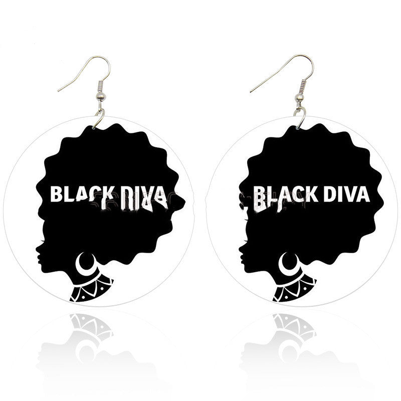 ON SALE!!! 50% OFF!!! Exaggerated African Fashion Wooden Printed Earrings White/Black Letter Earrings