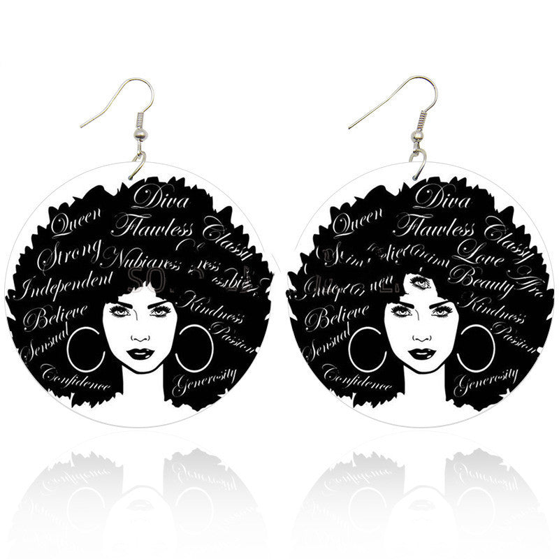 ON SALE!!! 50% OFF!!! Exaggerated African Fashion Wooden Printed Earrings White/Black Letter Earrings