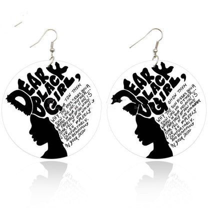 ON SALE!!! 50% OFF!!! Exaggerated African Fashion Wooden Printed Earrings White/Black Letter Earrings