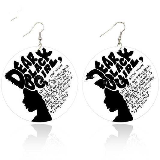 ON SALE!!! 50% OFF!!! Exaggerated African Fashion Wooden Printed Earrings White/Black Letter Earrings