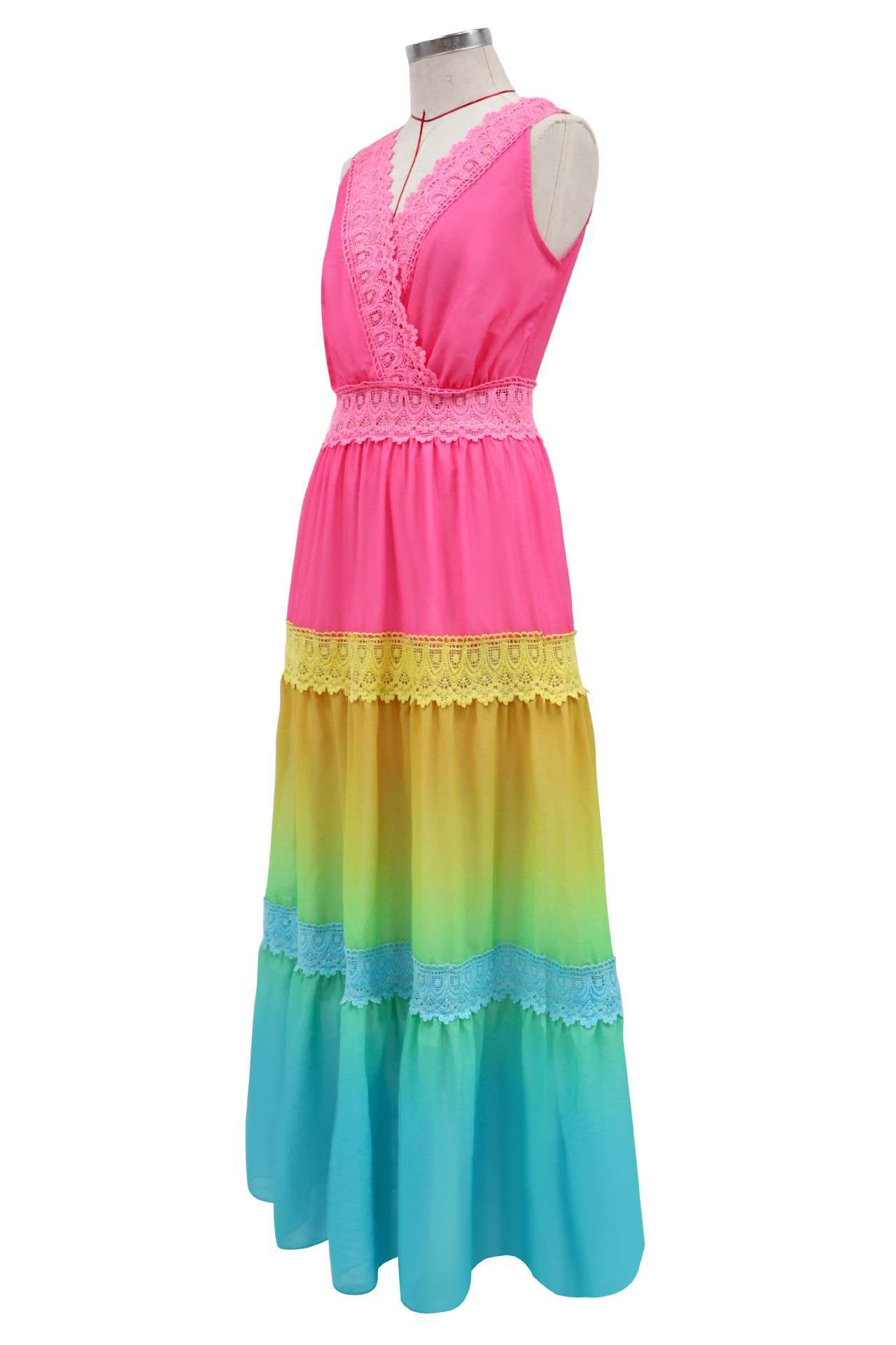 Sexy Deep V Sleeveless Chiffon Summer Dress