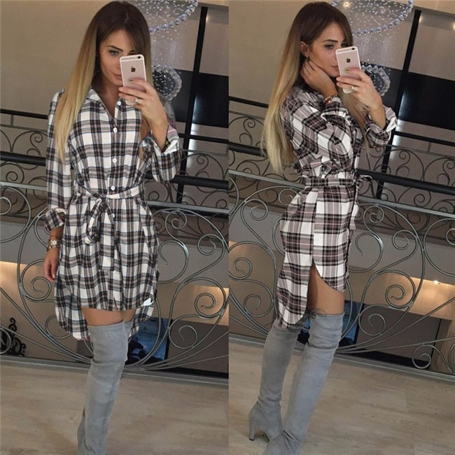 Women's Dress Check Button Dress