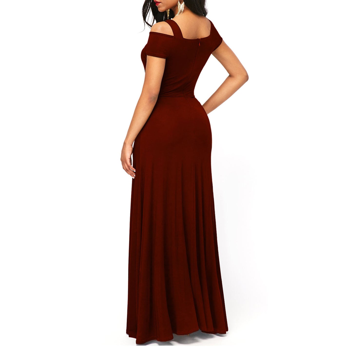 Solid Color V-neck Strapless Split Slim Party Dress