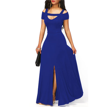 Solid Color V-neck Strapless Split Slim Party Dress